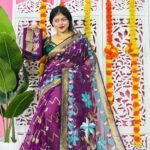 Shiuli Soft Dhakai Jamdani Sari with Blouse Piece - Pansy Purple