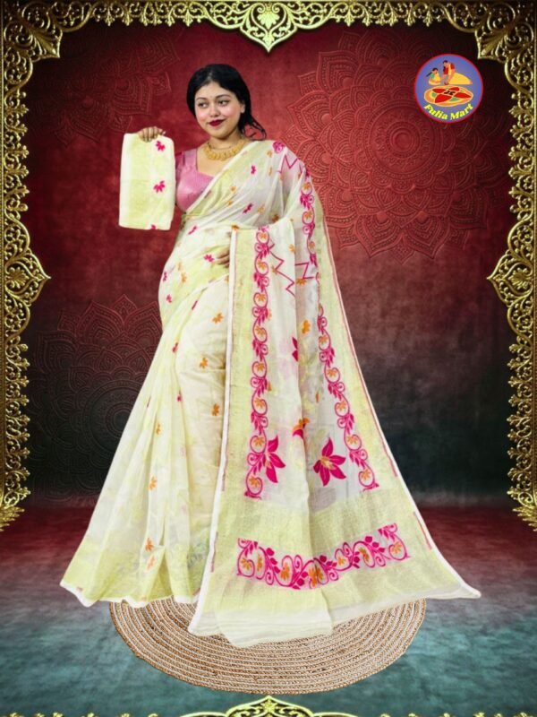 Shiuli Soft Dhakai Jamdani Sari with Blouse Piece - Off White