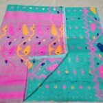 Kolka Korat Soft Jamdani Saree with Blouse Piece - Persian Green
