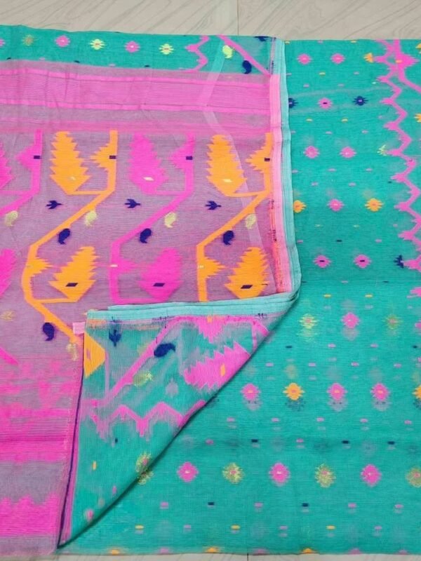 Kolka Korat Soft Jamdani Saree with Blouse Piece - Persian Green