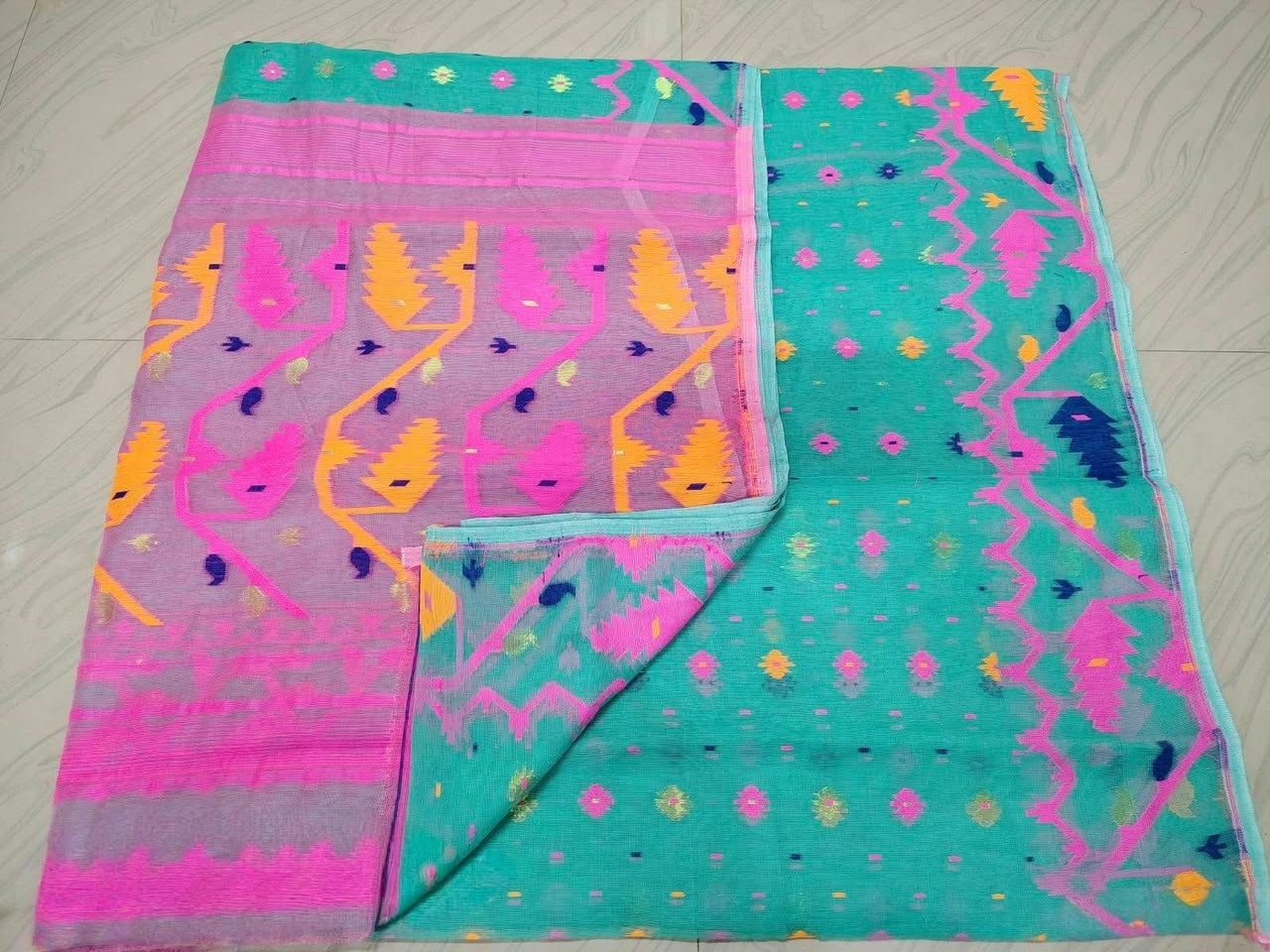 Kolka Korat Soft Jamdani Saree with Blouse Piece - Persian Green