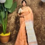 Body Mina Soft Zari Work Jamdani Sari with Blouse Piece - Persian Orange