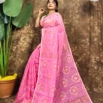 Body Mina Soft Zari Work Jamdani Sari with Blouse Piece - Persian Pink