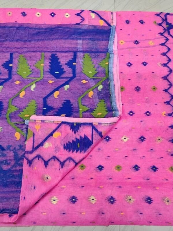 Kolka Korat Soft Jamdani Saree with Blouse Piece - Persian Pink