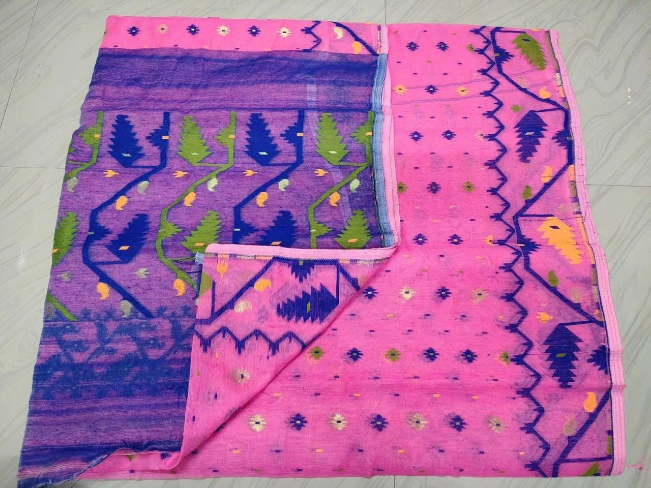 Kolka Korat Soft Jamdani Saree with Blouse Piece - Persian Pink