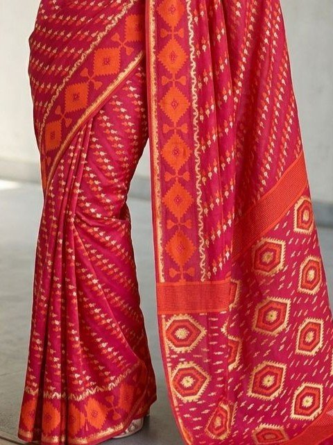 Body Mina Soft Zari Work Jamdani Sari with Blouse Piece - Pinkish Red