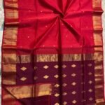 Maheshwari Design Handloom Cotton Silk Sari with Blouse Piece - Pinkish Red