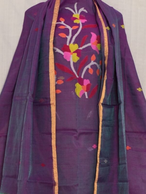 Exclusive Joba Plum Purple Handloom Unstitched 2 Piece Jamdani Suit Piece