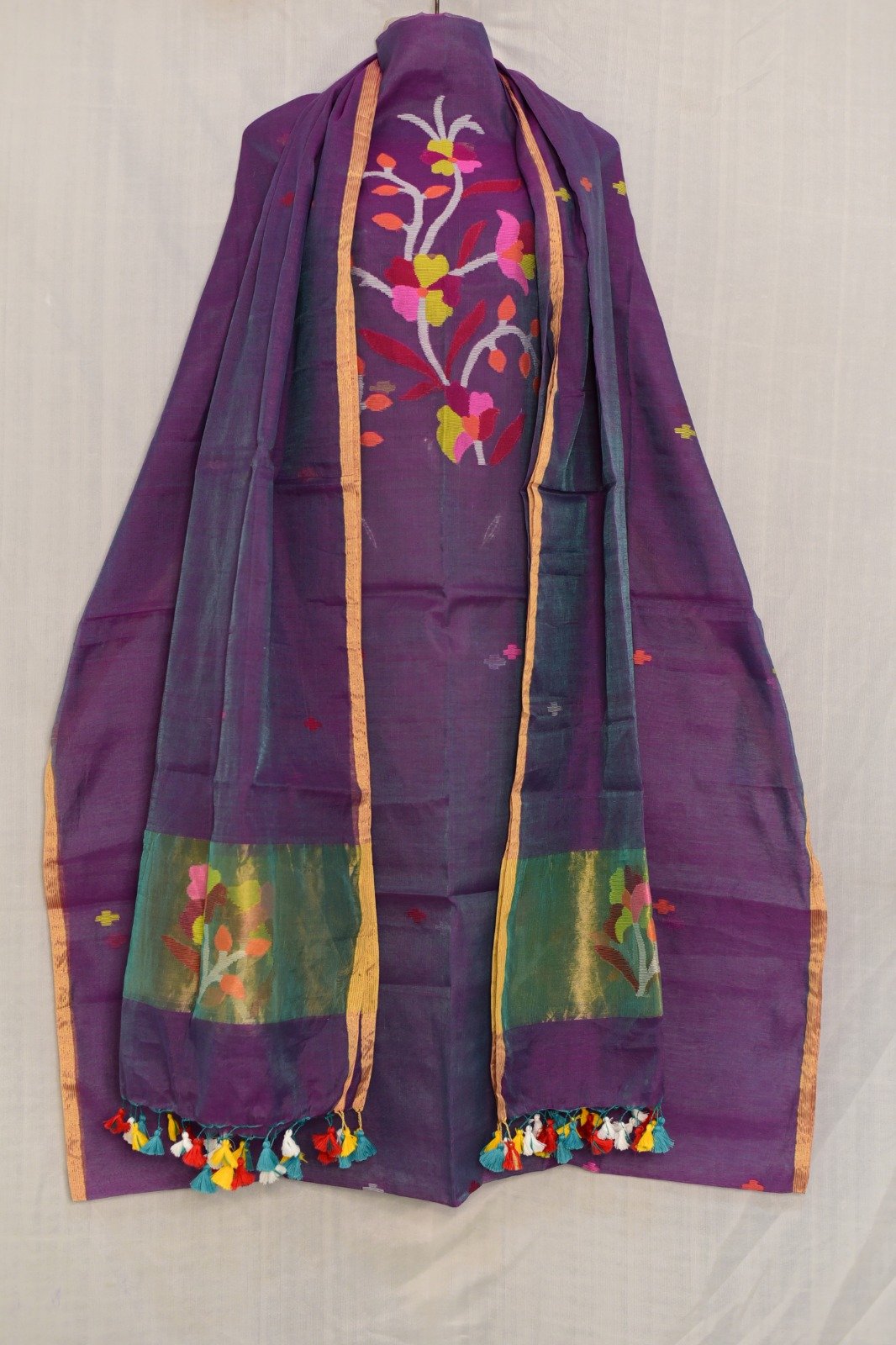 Exclusive Joba Plum Purple Handloom Unstitched 2 Piece Jamdani Suit Piece