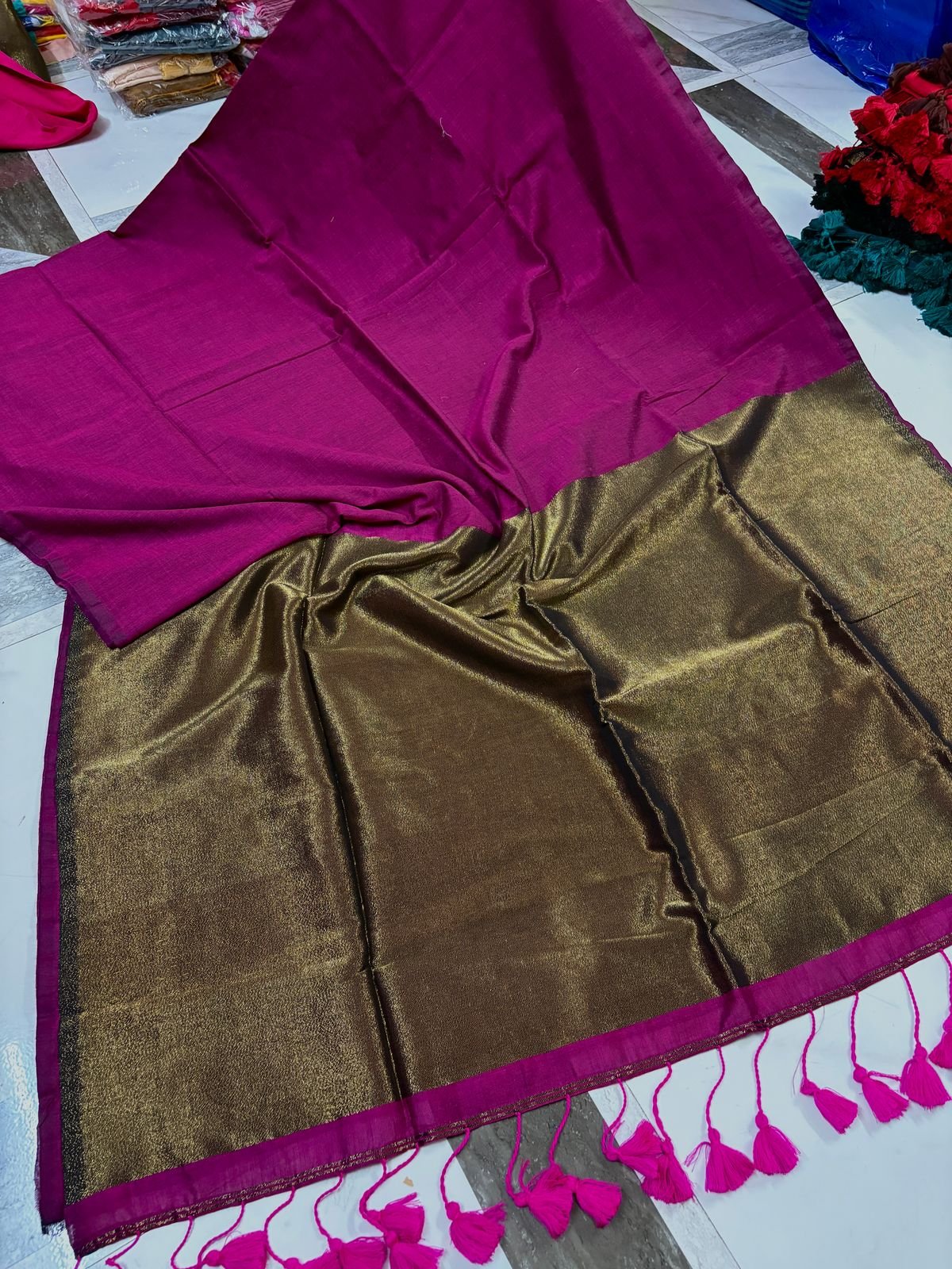Exclusive Khadi Cotton Handloom Saree with Blouse Piece - Plum Velvet