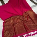 Exclusive Khadi Cotton Handloom Saree with Blouse Piece - Rose Red