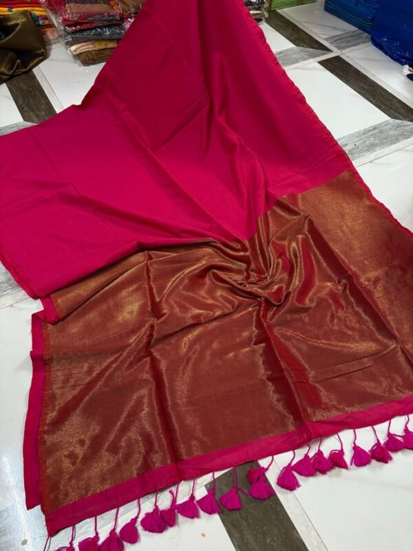 Exclusive Khadi Cotton Handloom Saree with Blouse Piece - Rose Red