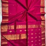 Maheshwari Design Handloom Cotton Silk Sari with Blouse Piece - Rose Red