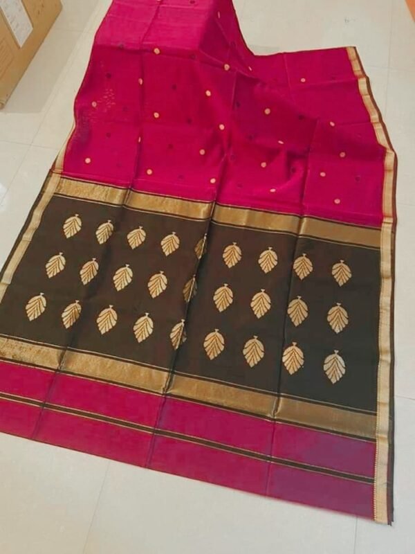 Maheshwari Design Handloom Cotton Silk Sari with Blouse Piece - Rose Red