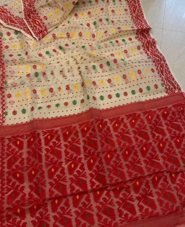 Vanilla Soft Buti Korat Jamdani Saree With Blouse Piece