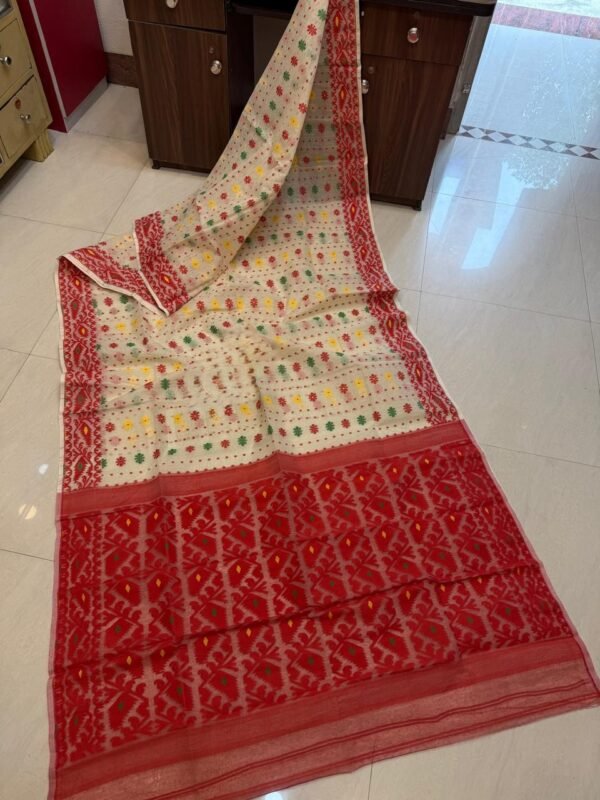 Vanilla Soft Buti Korat Jamdani Saree With Blouse Piece