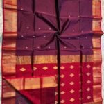 Maheshwari Design Handloom Cotton Silk Sari with Blouse Piece - Velvet Maroon
