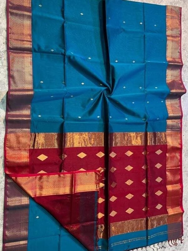 Maheshwari Design Handloom Cotton Silk Sari with Blouse Piece - Venice Blue