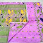 Kolka Korat Soft Jamdani Saree with Blouse Piece - Violet Pink