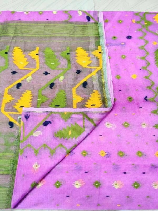 Kolka Korat Soft Jamdani Saree with Blouse Piece - Violet Pink