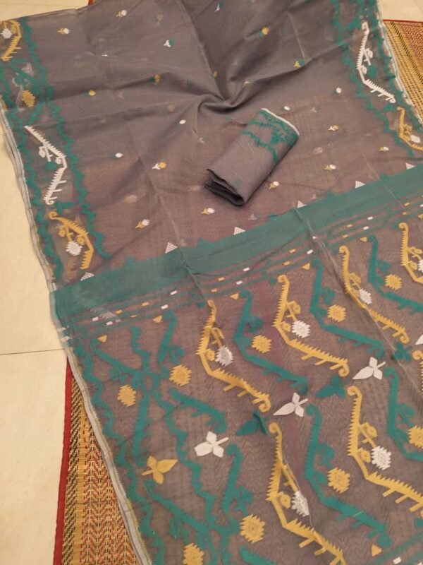 Korat Buti Soft Dhakai Jamdani Sari with Blouse Piece - Wenge