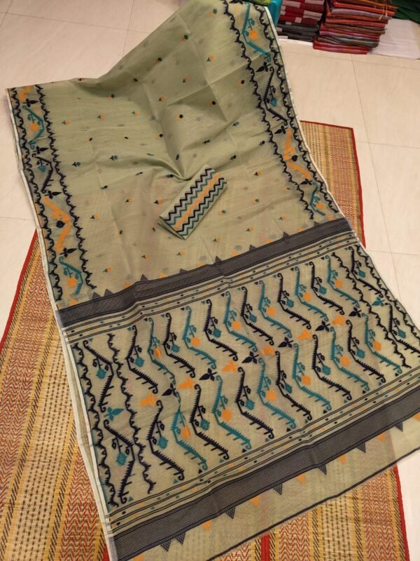 Korat Buti Soft Dhakai Jamdani Sari with Blouse Piece - Brown Grey