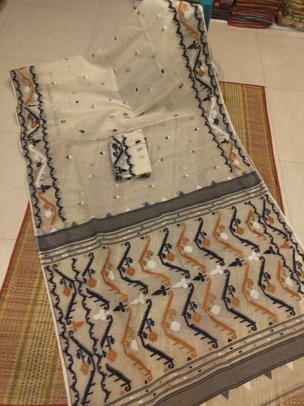 Korat Buti Soft Dhakai Jamdani Sari with Blouse Piece - Mushroom