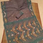 Korat Buti Soft Dhakai Jamdani Sari with Blouse Piece - Wenge