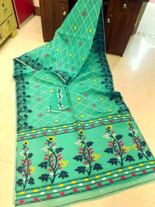Fountain Blue Soft Crosslota Dhakai Jamdani Sari