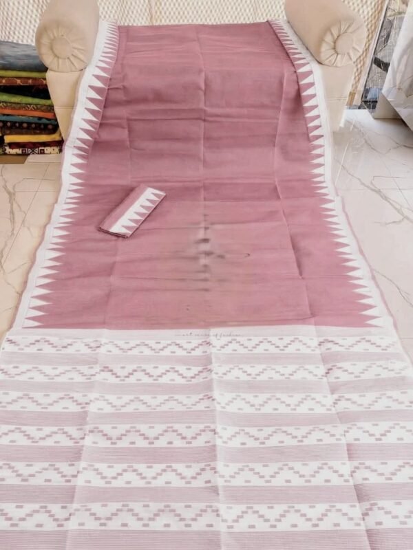 Body Plain Soft Dhakai Jamdani Saree with Blouse Piece - Dusky Rose