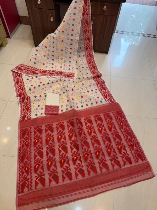 White Soft Buti Korat Jamdani Saree With Blouse Piece