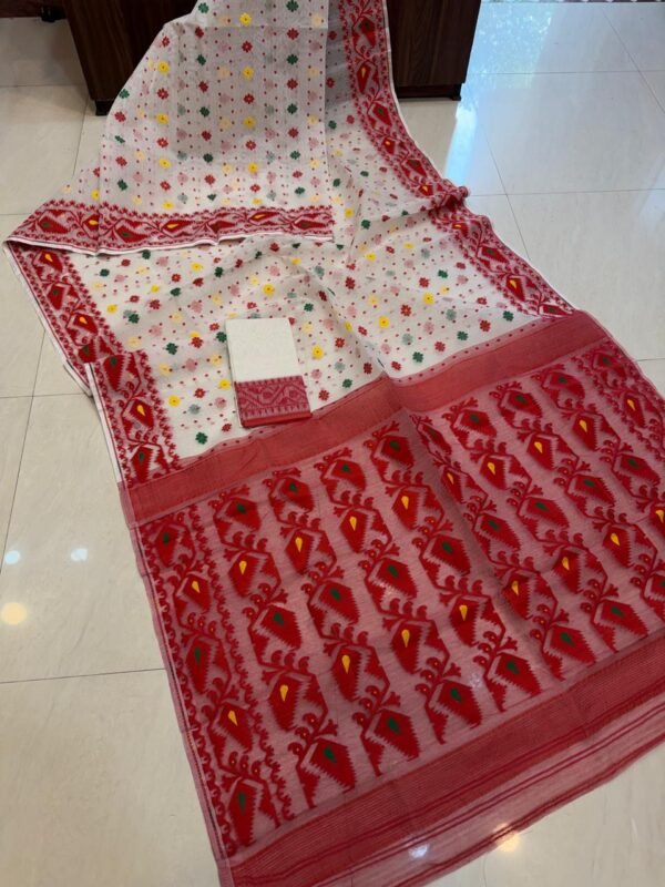 White Soft Buti Korat Jamdani Saree With Blouse Piece