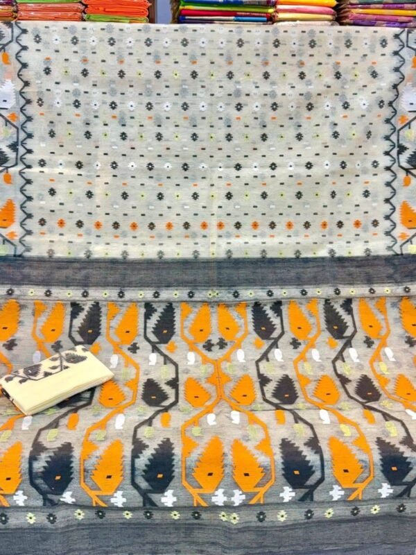 Kolka Korat Soft Jamdani Saree with Blouse Piece - White