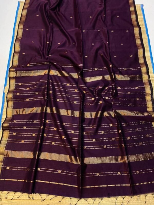 Wine Berry Soft Maheshwari Design Sari With Blouse Piece