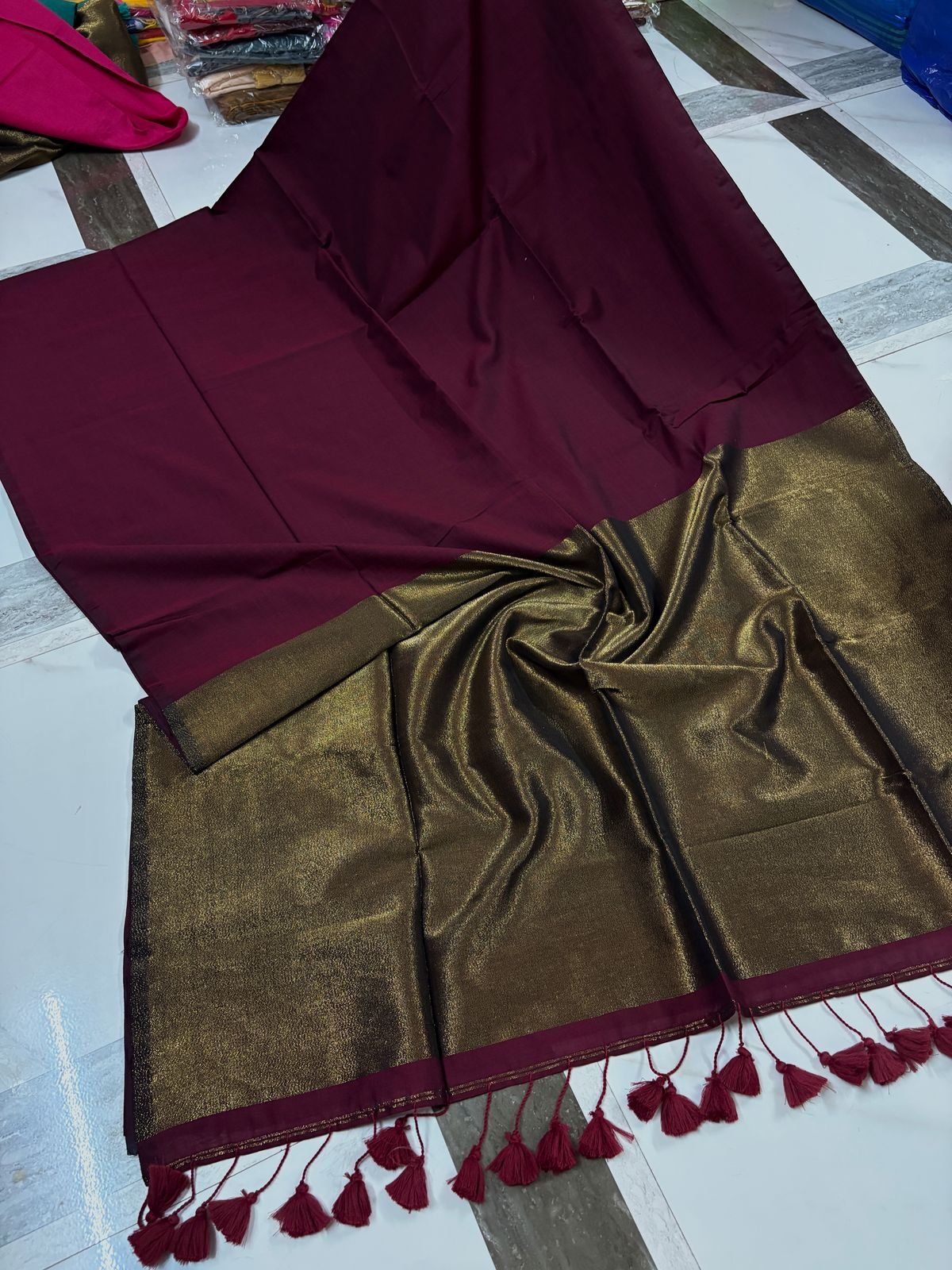 Exclusive Khadi Cotton Handloom Saree with Blouse Piece - Wine Berry