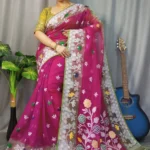 Marigold Soft Rich Maroon Dhakai Jamdani Saree