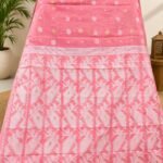 Tomato Soft Buti Korat Jamdani Saree With Blouse Piece