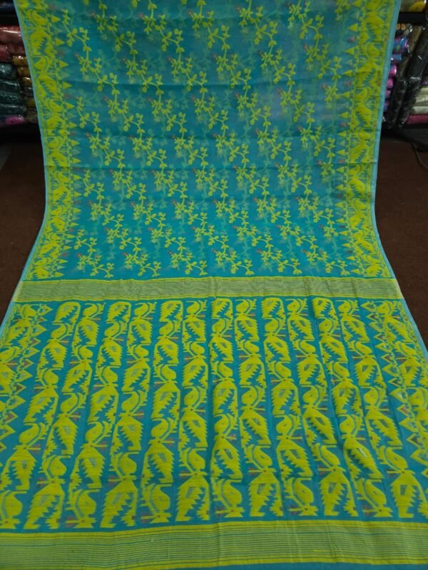 Ikkat Lota Soft Dhakai Jamdani Saree With Blouse Piece - Aqua