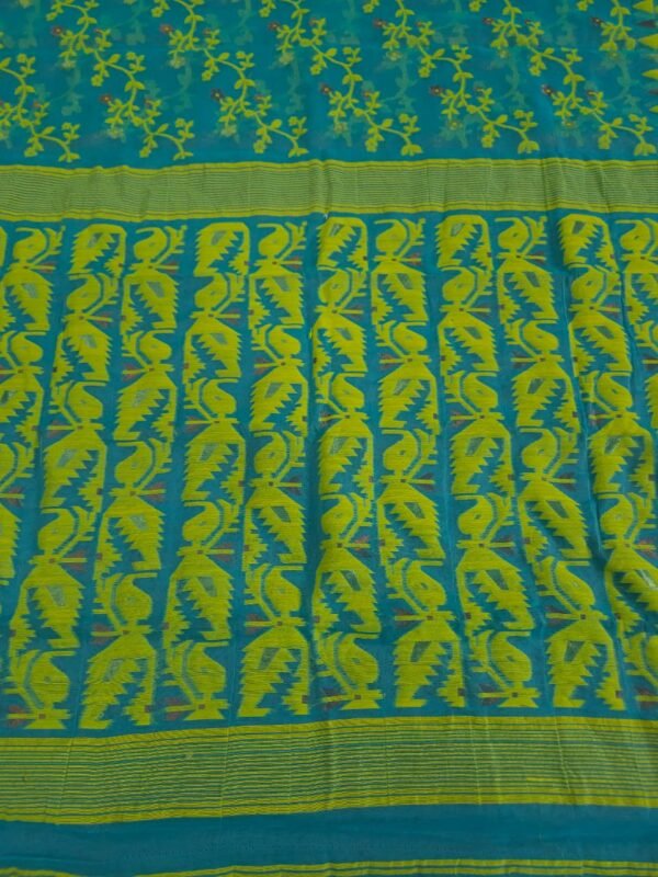 Ikkat Lota Soft Dhakai Jamdani Saree With Blouse Piece - Aqua