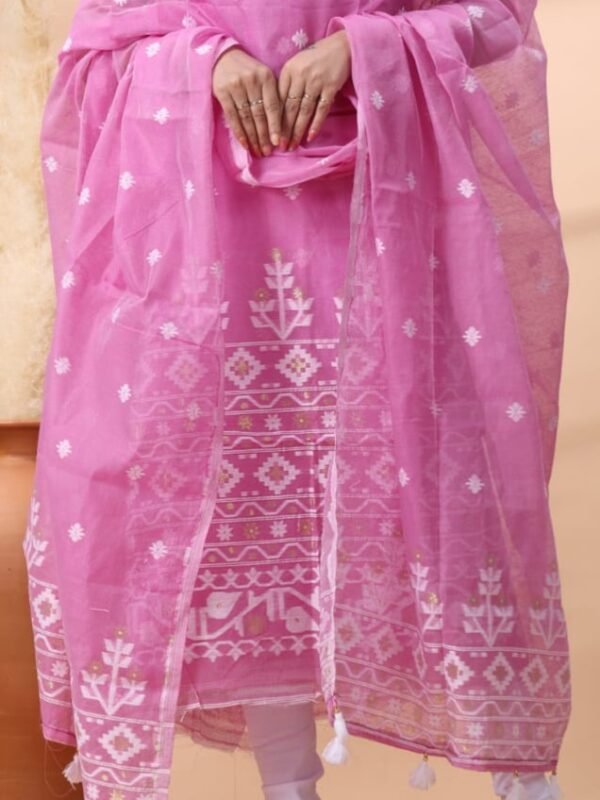2 Piece Unstitched Jamdani Churidar Set - Bashful Pink