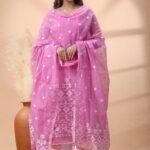 2 Piece Unstitched Jamdani Churidar Set - Bashful Pink
