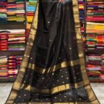 Maheshwari Design Handloom Cotton Silk Sari with Blouse Piece - Black