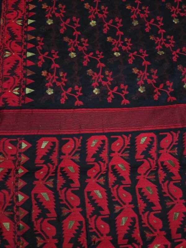 Ikkat Lota Soft Dhakai Jamdani Saree With Blouse Piece - Black