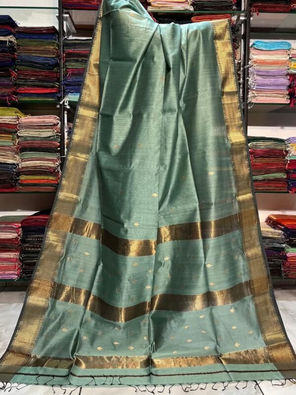 Maheshwari Design Handloom Cotton Silk Sari with Blouse Piece - Blue Smoke