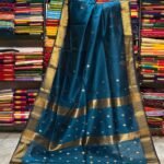 Maheshwari Design Handloom Cotton Silk Sari with Blouse Piece - Blue Whale