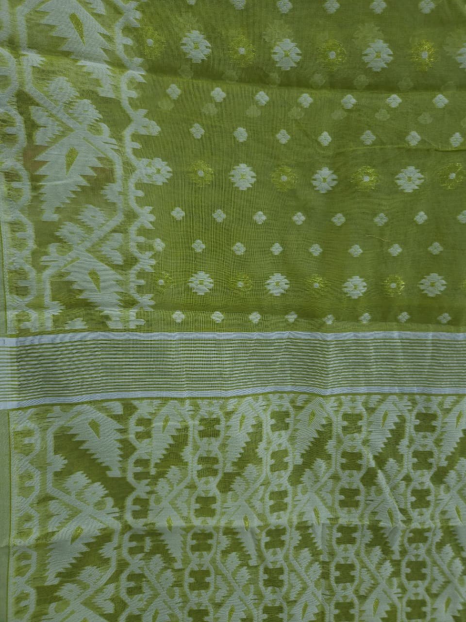 Buti Mina Soft Jamdani Saree - Camo Green