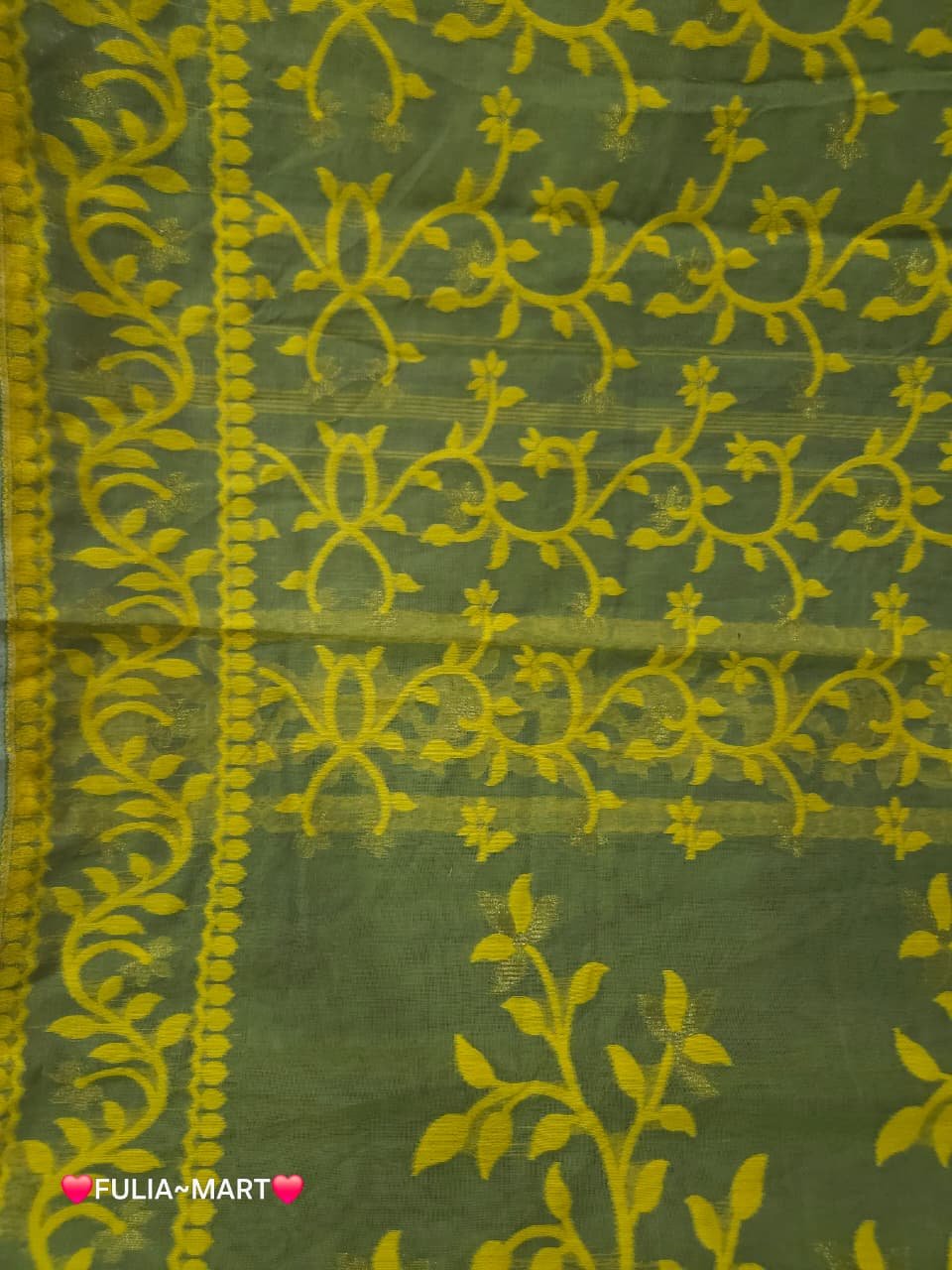Lota Pata Soft Jamdani Saree with Blouse Piece - Camo Green