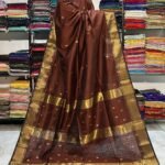 Maheshwari Design Handloom Cotton Silk Sari with Blouse Piece - Coffee