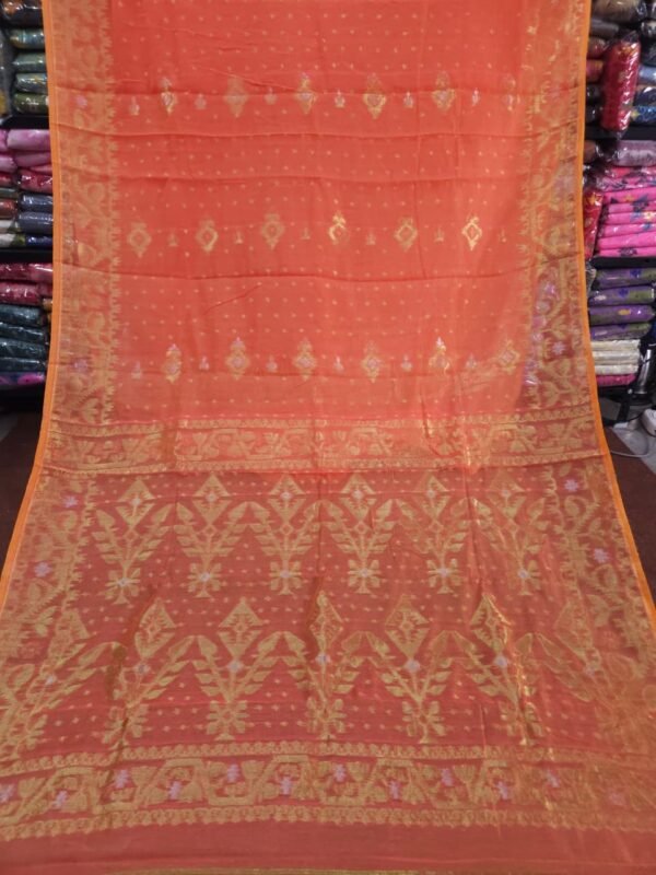 Exclusive Joriwork Soft Jamdani Sari With Blouse Piece - Dark Coral