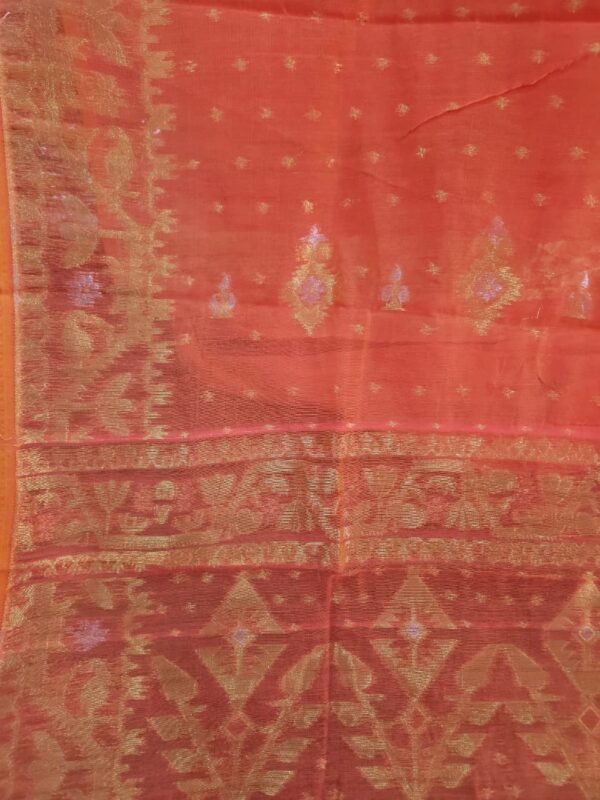 Exclusive Joriwork Soft Jamdani Sari With Blouse Piece - Dark Coral